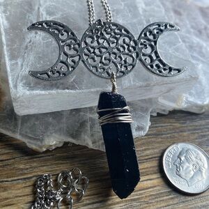 Silver and Black Triple Moon Pendant Necklace